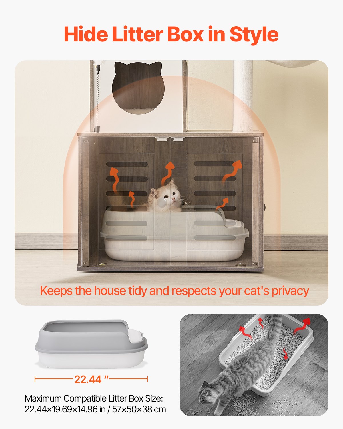 VEVOR Árbol Grande para Gatos 600 x 520 x 1850 mm con Caja de Arena, Torre para Gatos 2 en 1 Mueble de Condominio para Gatos de Varios Niveles con Perchas, Postes Rascadores de Sisal, Hamaca, Gris