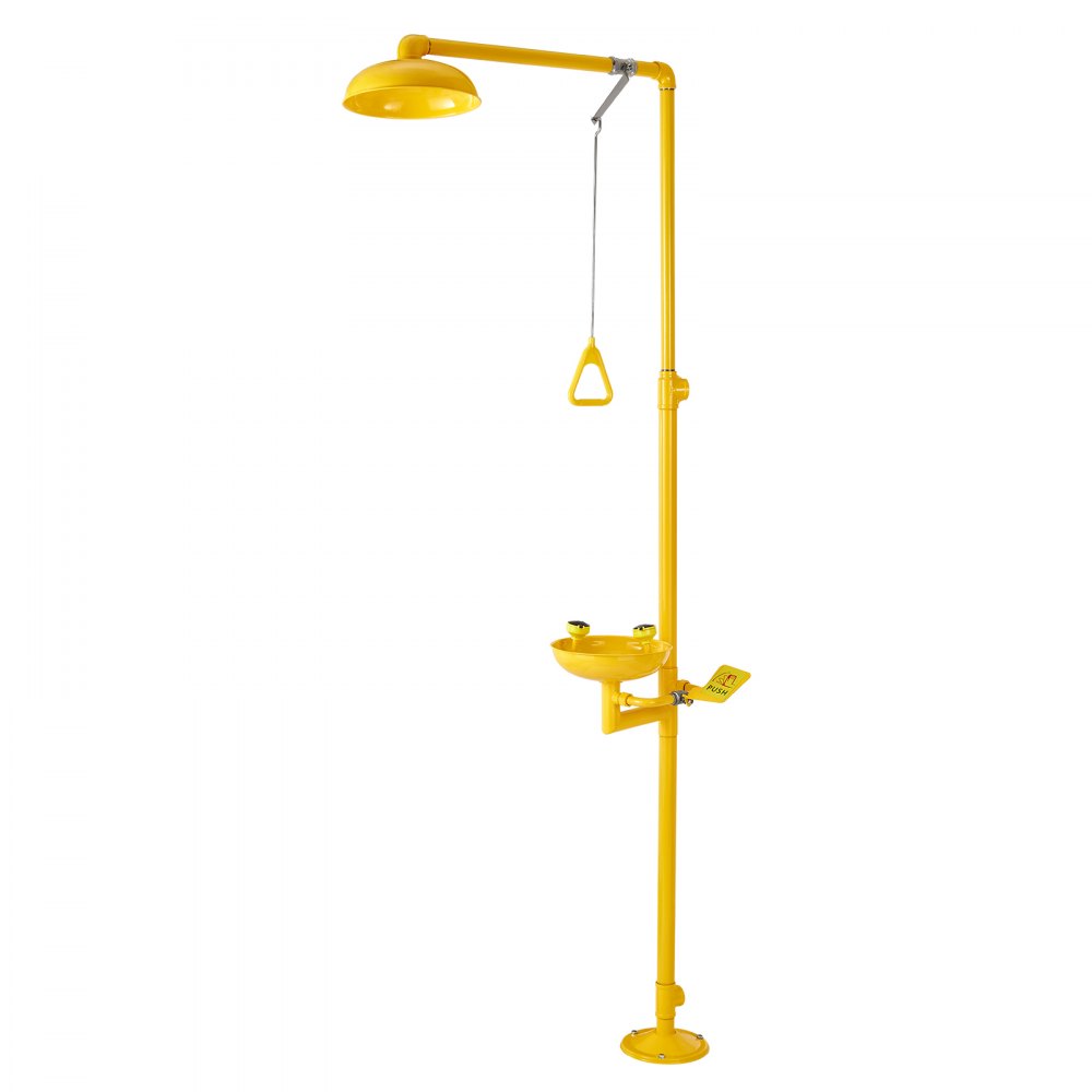 VEVOR Estación Lavaojos de Emergencia, Estación Lavaojos con Ducha de Emergencia 87 x 40 x 233 cm Diámetro del Lavabo para Lavado de Ojos de 27 cm para Escuelas, Laboratorios y Fábricas, Amarillo