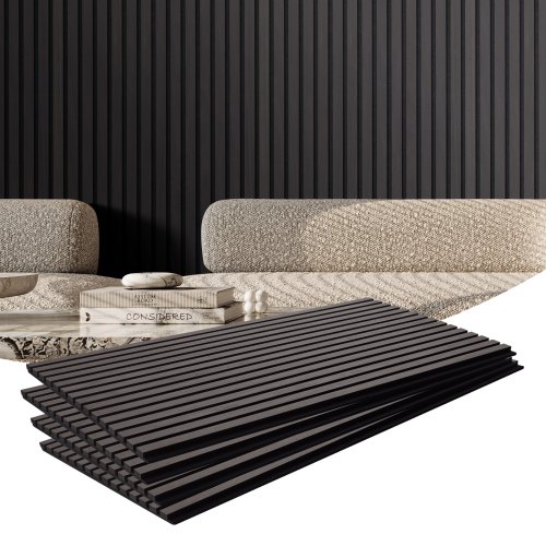 VEVOR Paneles Acústicos 1200x600 mm Paneles de Pared de Madera Decorativa MDF para Decoración de Paredes Interiores Paneles de Pared de Madera Sintética para Reducción de Ruido Roble Negro 4 Piezas