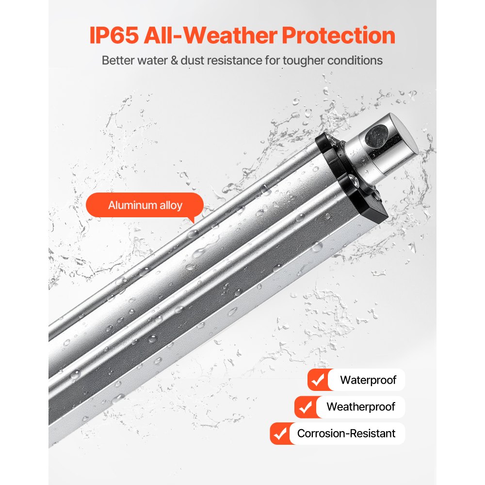 VEVOR Actuador Lineal de 12 V, 304,8 mm, IP65, Resistente al Agua, 3000 N, 5 mm/s de Movimiento con Soporte de Montaje para Seguidores Solares, Maquinaria Industrial y Abridores de Puertas, Plata