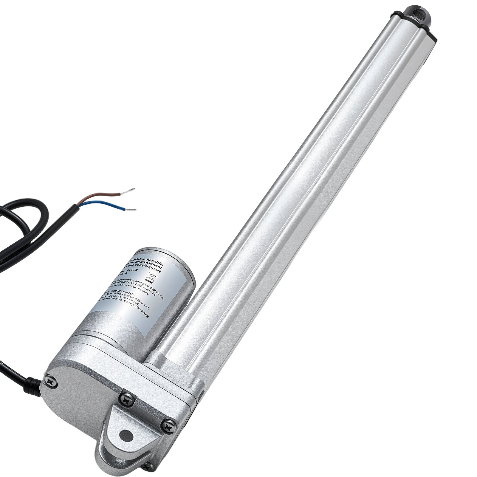 VEVOR Actuador Lineal de 12 V, 304,8 mm, IP65, Resistente al Agua, 3000 N, 5 mm/s de Movimiento con Soporte de Montaje para Seguidores Solares, Maquinaria Industrial y Abridores de Puertas, Plata