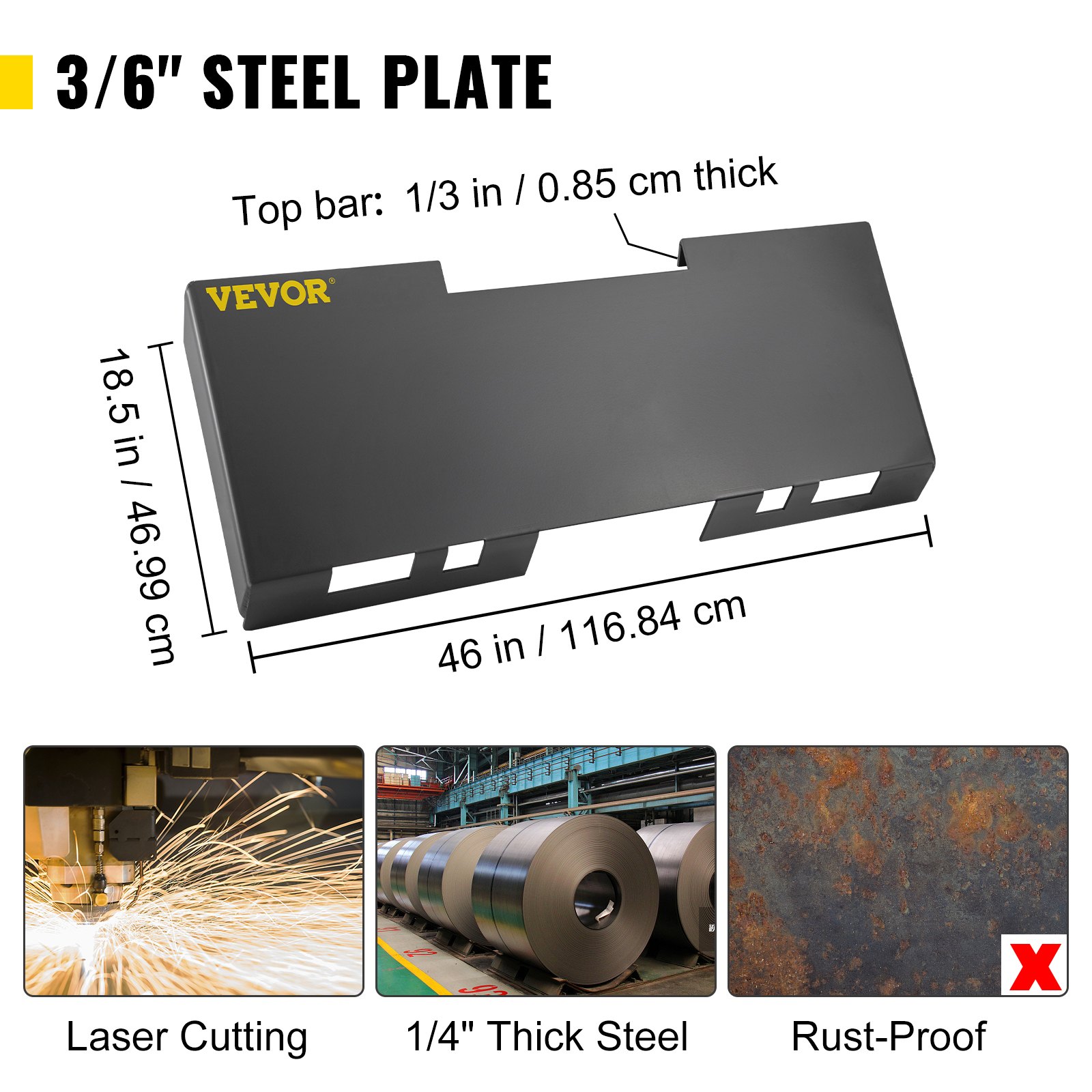 VEVOR Placa de montaje universal para cargador de dirección deslizante de 1/8" accesorio de placa para cargador de dirección deslizante capacidad de 3000 libras perno en diferentes accesorios