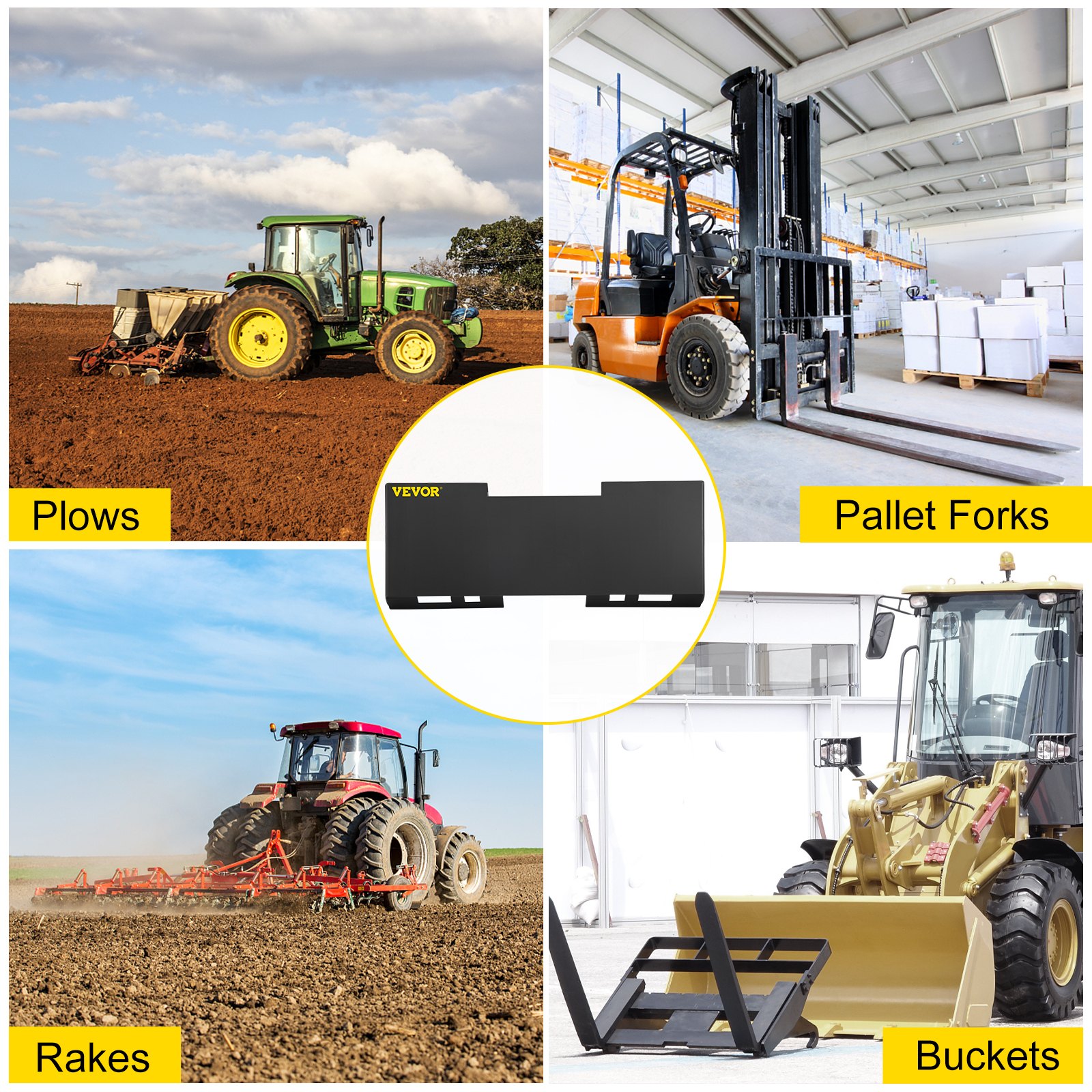 VEVOR Placa de montaje universal para cargador de dirección deslizante de 1/8" accesorio de placa para cargador de dirección deslizante capacidad de 3000 libras perno en diferentes accesorios