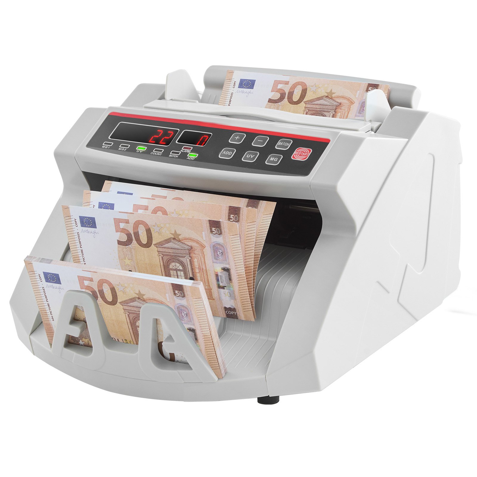VEVOR Contador de Billetes Profesional, 1000 PCS por Minuto, Contadora de Dinero con Detección de Falsos UV/MG/IR/DD, Máquina Contar Billetes EUR GBP USD, Pantalla LED, para Tiendas y Bancos