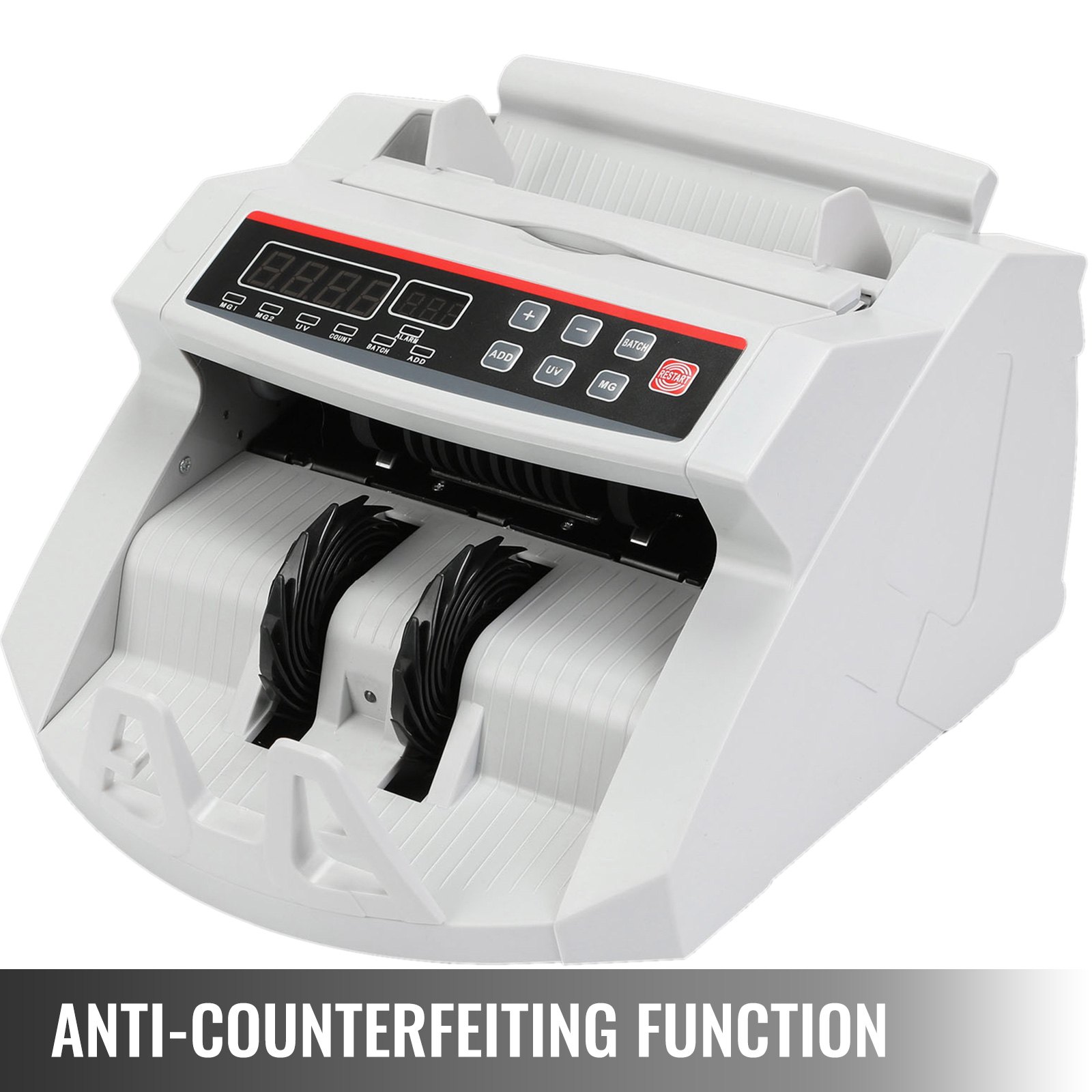 BuoQua FJ0288 Money Counting Machine White with Counterfeit Detection Banknote Counter 1000 pieces/min with UV and MG Systems 7 kg Money Counter with LED Screen for Euro Dollar Pound (26 x 23.5 x 17 cm)