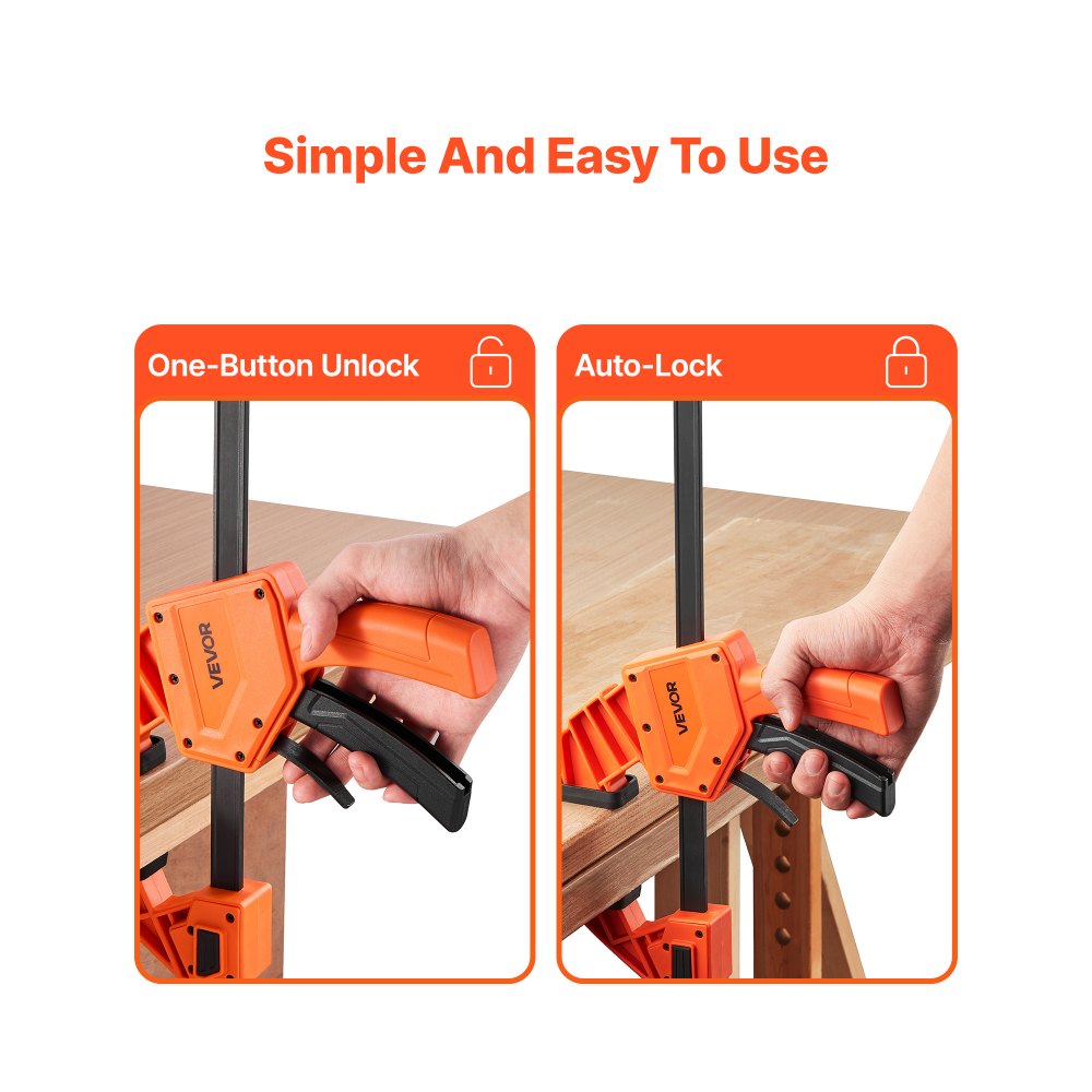 VEVOR Bar Clamps for Woodworking, 2-Pack 30.48 cm One-Handed Clamp/Spreader, Quick-Grip F-Clamp with 154 kg Load Limit, Premium Plastic and Carbon Steel, for Woodworking Metal working, Orange + Black