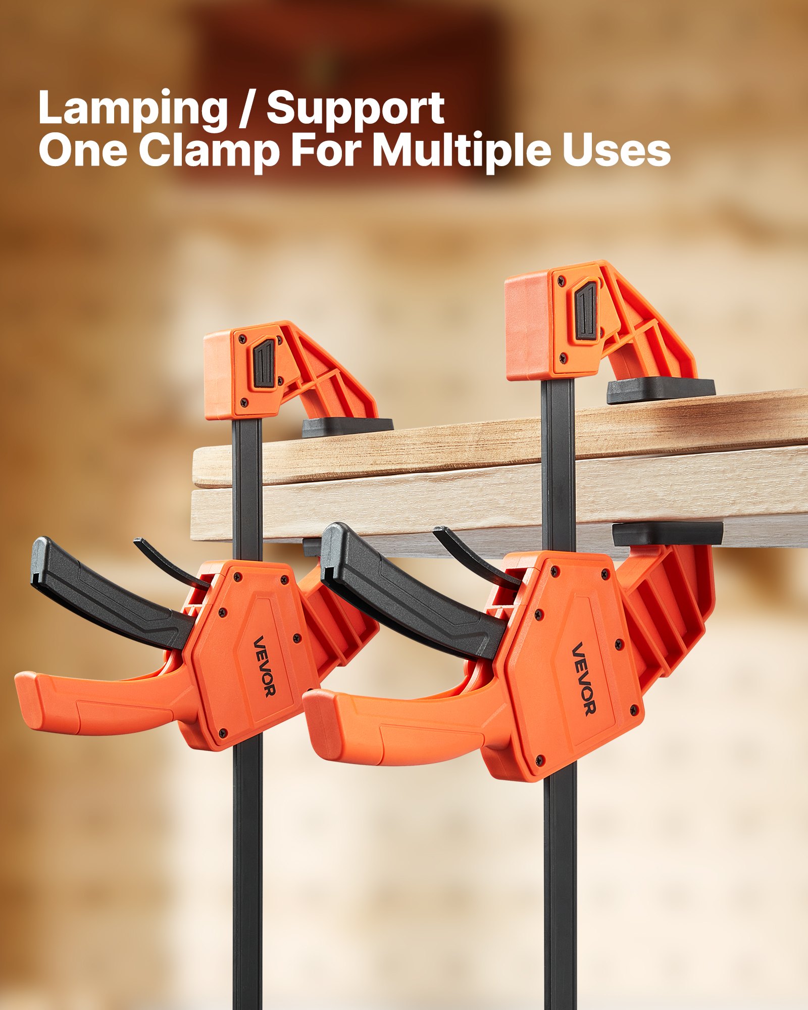 VEVOR Bar Clamps for Woodworking, 2-Pack 30.48 cm One-Handed Clamp/Spreader, Quick-Grip F-Clamp with 154 kg Load Limit, Premium Plastic and Carbon Steel, for Woodworking Metal working, Orange + Black