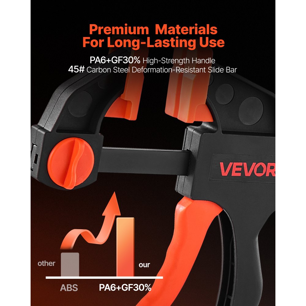 VEVOR Bar Clamps for Woodworking, 2-Pack 30.48 cm and 2-Pack 15.24 cm, One-Handed Clamp/Spreader, Quick-Grip F-Clamp with 70 kg Load Limit, Premium Plastic and Steel, for Woodworking Metal working