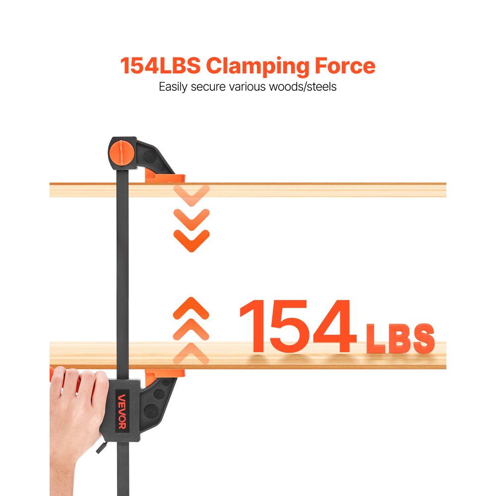 VEVOR Bar Clamps for Woodworking, 2-Pack 30.48 cm and 2-Pack 15.24 cm, One-Handed Clamp/Spreader, Quick-Grip F-Clamp with 70 kg Load Limit, Premium Plastic and Steel, for Woodworking Metal working