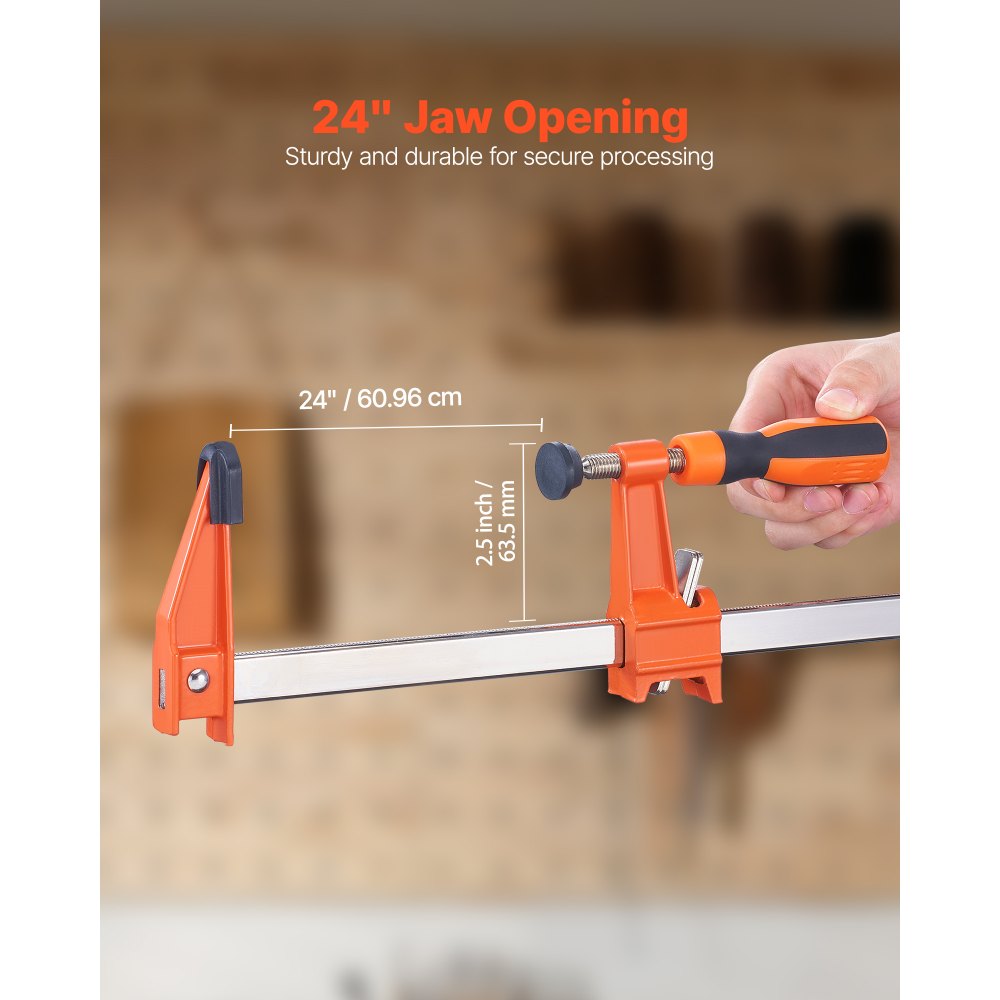 VEVOR Bar Clamps for Woodworking, 2-Pack 61 cm Opening, Lockable F-Clamp with 272 kg Load Limit, 63.5 mm Depth, Cast Iron and Carbon Steel, Easy to Use, Wood Clamps for Woodworking Metal Working