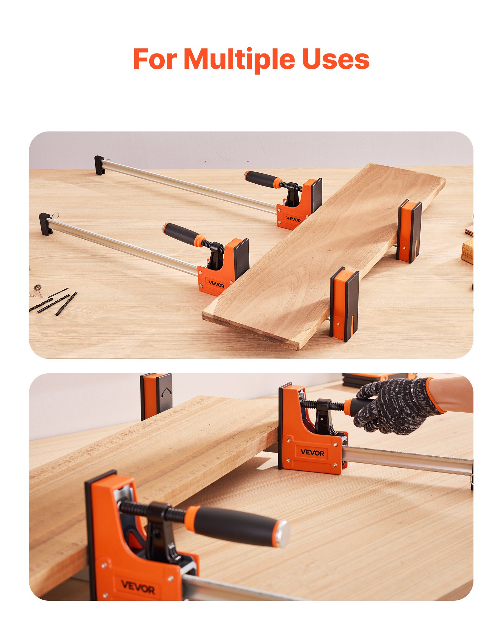 VEVOR Bar Clamps for Woodworking, 2-Pack 91.4 cm Parallel Clamp Set, F-Clamp with 680 kg Load Limit, Even Pressure, High-strength Plastic and Carbon Steel, for Woodworking Metal Working, Orange