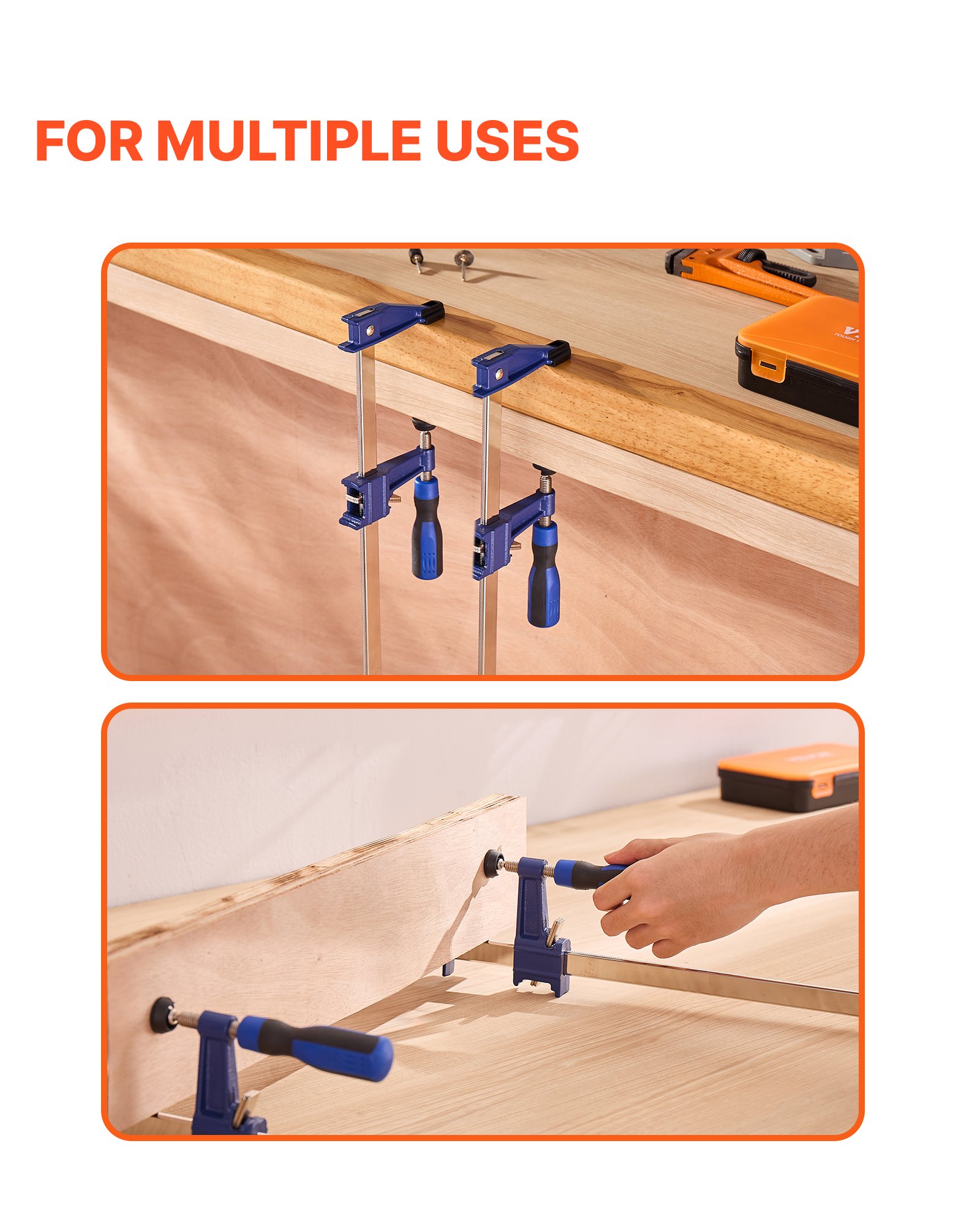 VEVOR Sargentos de Barra para Carpintería, 2 Piezas Apertura de 91,4 cm, Abrazadera en F Bloqueable de Hierro Fundido y Acero al Carbono con Límite de Carga de 272 kg para Carpintería y Metalurgia