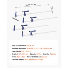 VEVOR Abrazaderas de Barra Bloqueables de Hierro Fundido 4 Piezas 91,4 cm