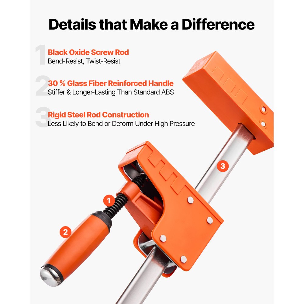 VEVOR Abrazaderas de barra para carpintería, paquete de 2 abrazaderas paralelas de 1270 mm abrazadera F con límite de carga de 499 kg presión uniforme, plástico y acero al carbono