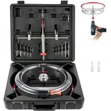 VEVOR Kit de Cortador de Sierra Perforadora Agujeros Redondos Diámetro Ajustable 40-300 mm Cortador de Sierra de Orificio Circular Acero Sierra de Perforación con Recoge Polvo para Techo Cemento Yeso