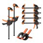 VEVOR Bar Clamps for Woodworking, 8-Pack, 15.24 cm and 30.48 cm, with Spring Clamps, One-Handed Clamp/Spreader, 70 kg Load Limit, Quick Release, Self-Locking Design, for Wood Working and Metal Working