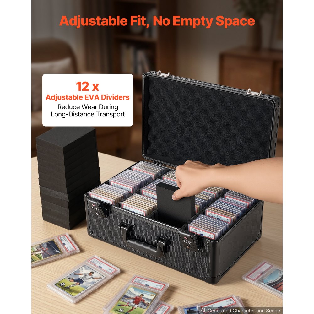 VEVOR Caja de Almacenamiento para Tarjetas Graduadas, 4 Filas 12 Separadores, Capacidad para 152 Tarjetas PSA, 120 SGC, 100 BGS, 550 Protectores o Más de 999 Tarjetas Sueltas, Protección IP55, Negro