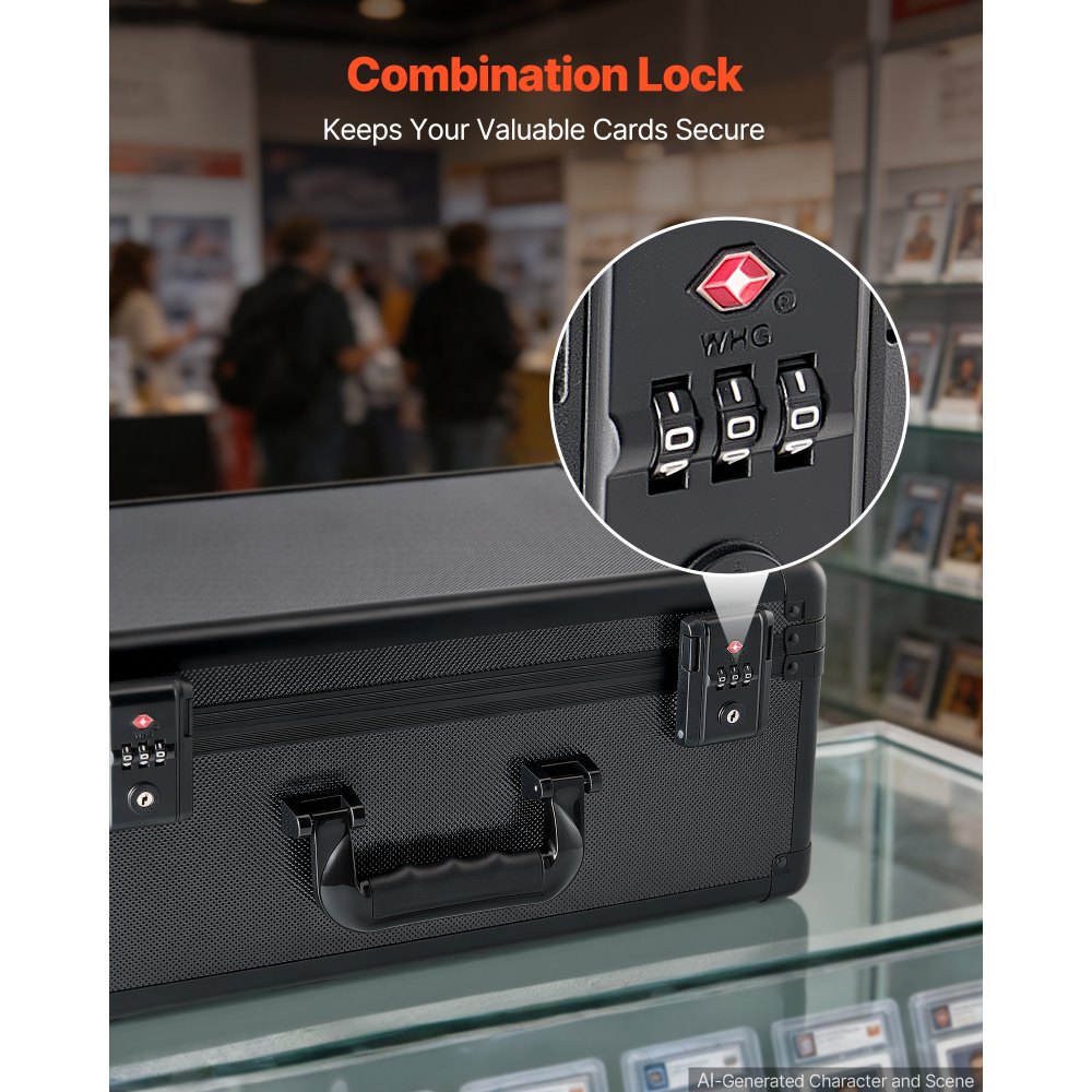 VEVOR Caja de Almacenamiento para Tarjetas Graduadas, 4 Filas 12 Separadores, Capacidad para 152 Tarjetas PSA, 120 SGC, 100 BGS, 550 Protectores o Más de 999 Tarjetas Sueltas, Protección IP55, Negro