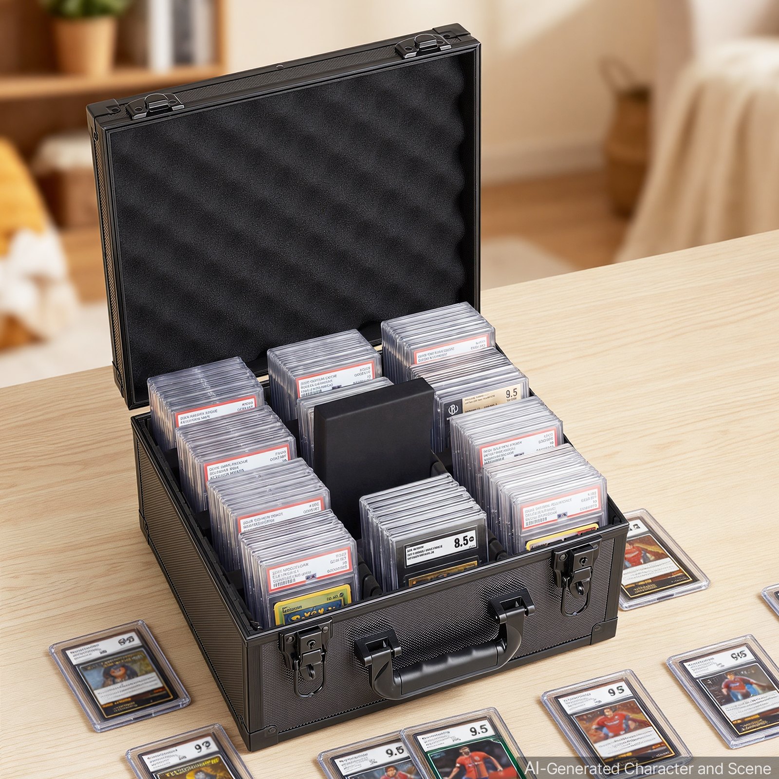 VEVOR Caja para Tarjetas Graduadas, 3 Filas 12 Separadores, Capacidad para 180 Tarjetas PSA, 120 SGC, 100 BGS, 520 Protectores o Más de 999 Tarjetas Sueltas, con Cerradura Mecánica y Llaves, Negro