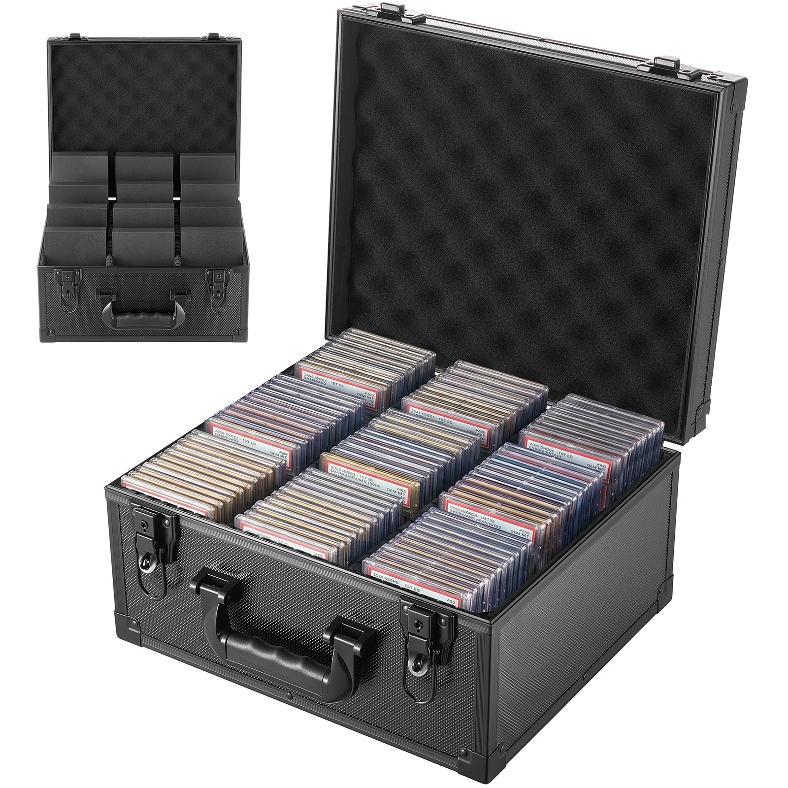 VEVOR Caja para Tarjetas Graduadas, 3 Filas 12 Separadores, Capacidad para 180 Tarjetas PSA, 120 SGC, 100 BGS, 520 Protectores o Más de 999 Tarjetas Sueltas, con Cerradura Mecánica y Llaves, Negro