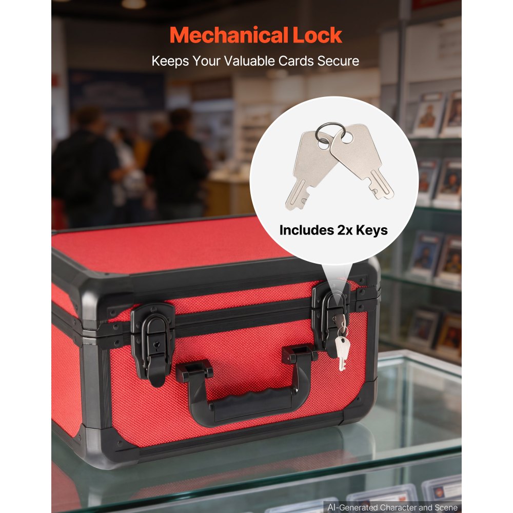 VEVOR Caja para Tarjetas Graduadas, 3 Filas 12 Separadores, Capacidad para 96 Tarjetas PSA, 76 SGC, 68 BGS, 348 Protectores o Más de 999 Tarjetas Sueltas, con Cerradura Mecánica y Llaves, Rojo