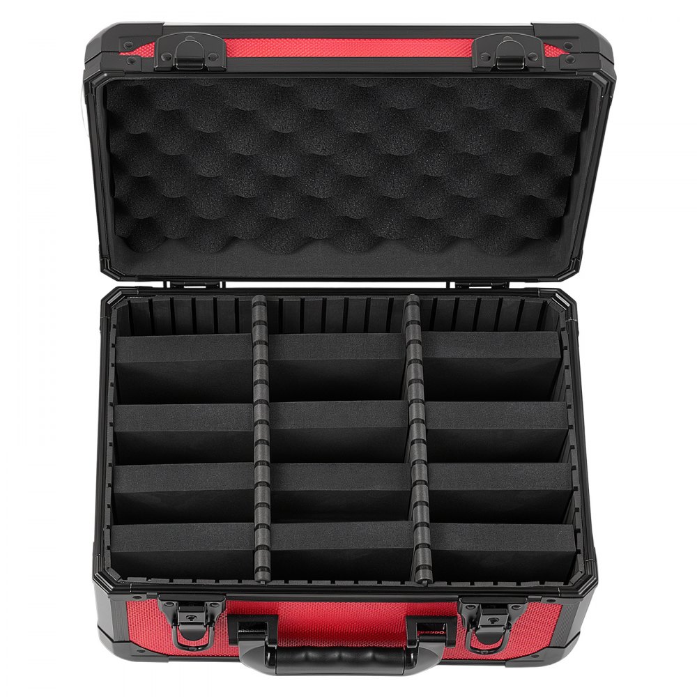 VEVOR Caja para Tarjetas Graduadas, 3 Filas 12 Separadores, Capacidad para 96 Tarjetas PSA, 76 SGC, 68 BGS, 348 Protectores o Más de 999 Tarjetas Sueltas, con Cerradura Mecánica y Llaves, Rojo