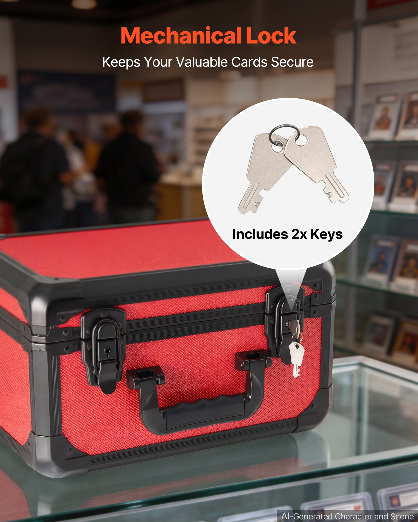 VEVOR Caja para Tarjetas Graduadas, 3 Filas 12 Separadores, Capacidad para 96 Tarjetas PSA, 76 SGC, 68 BGS, 348 Protectores o Más de 999 Tarjetas Sueltas, con Cerradura Mecánica y Llaves, Rojo
