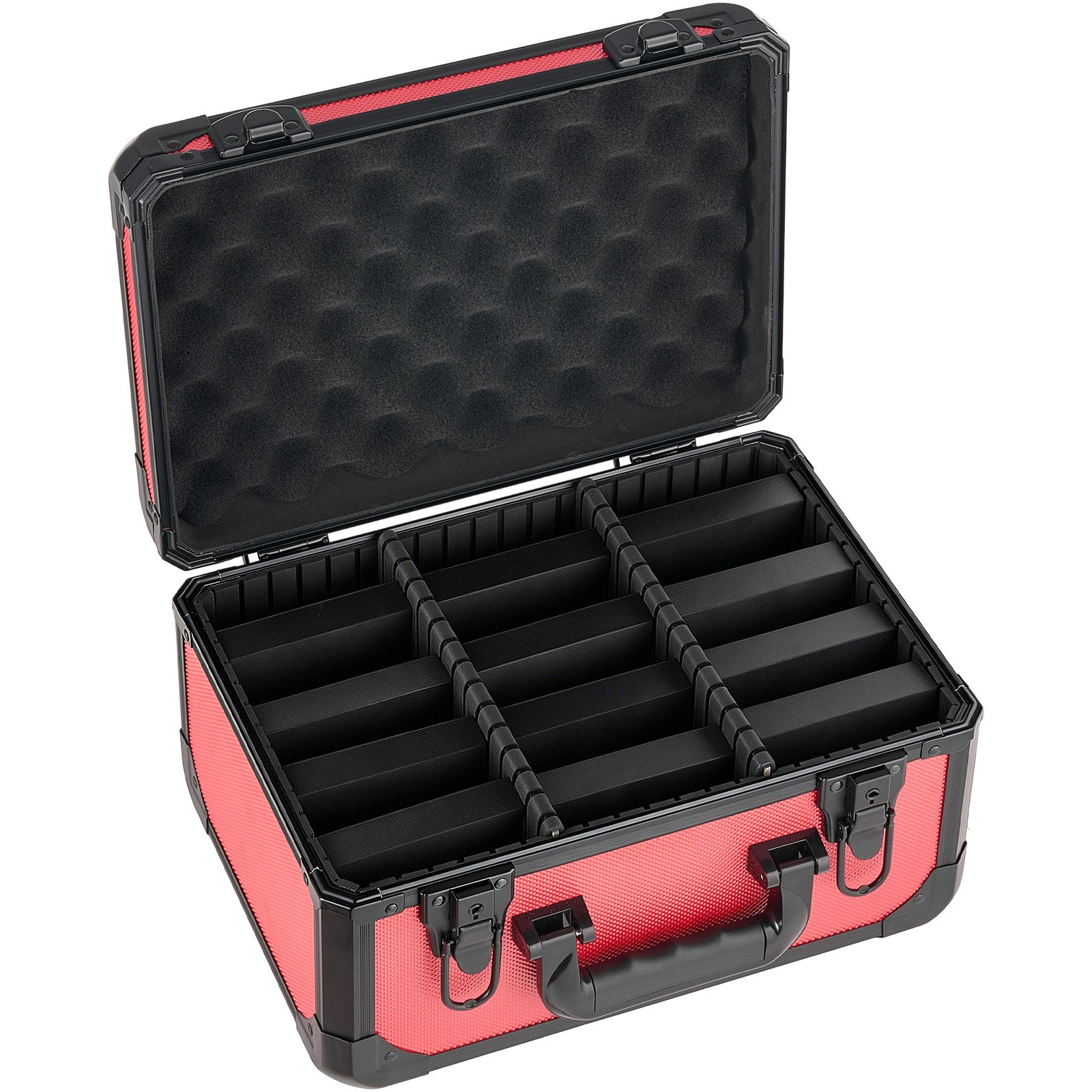 VEVOR Caja para Tarjetas Graduadas, 3 Filas 12 Separadores, Capacidad para 96 Tarjetas PSA, 76 SGC, 68 BGS, 348 Protectores o Más de 999 Tarjetas Sueltas, con Cerradura Mecánica y Llaves, Rojo