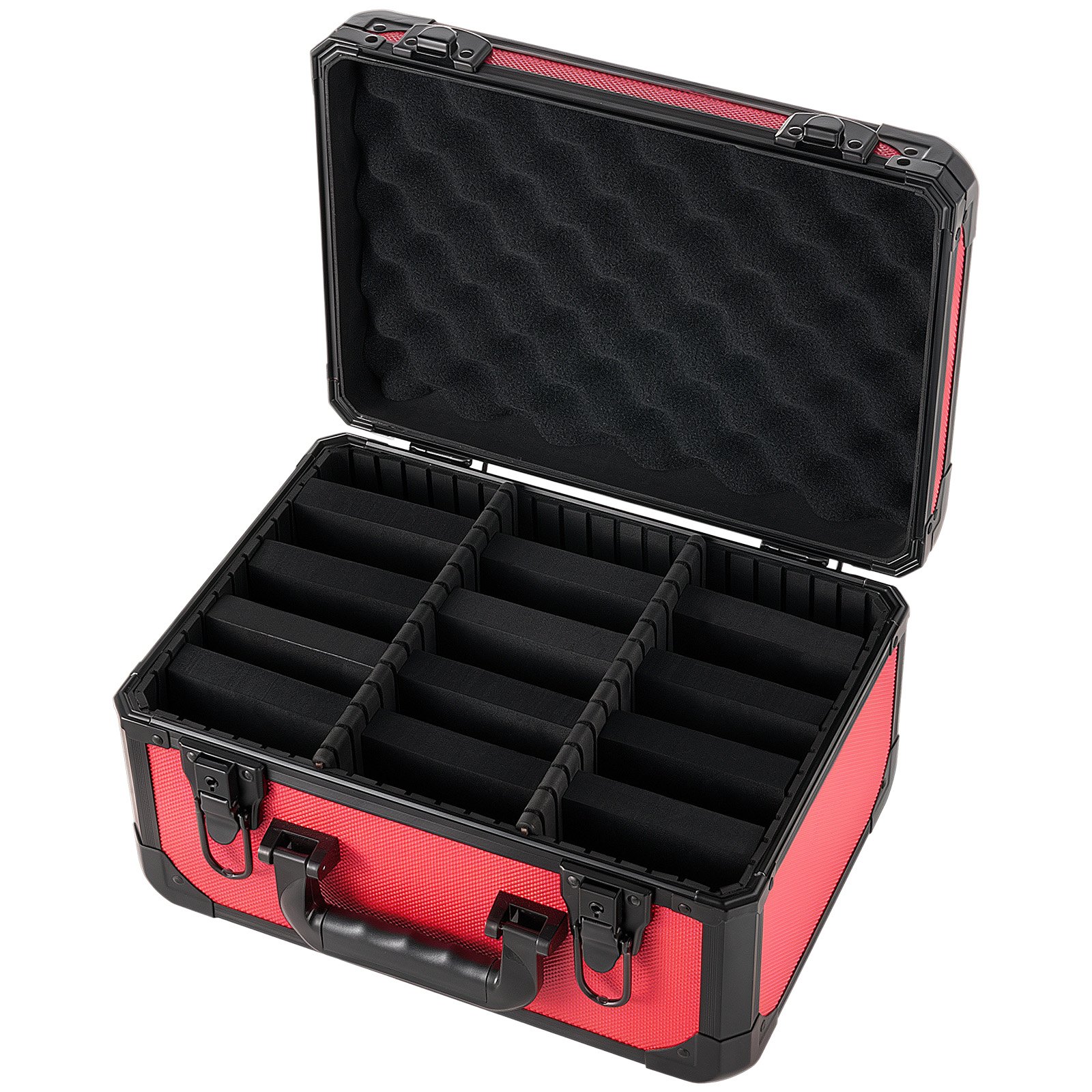 VEVOR Caja para Tarjetas Graduadas, 3 Filas 12 Separadores, Capacidad para 96 Tarjetas PSA, 76 SGC, 68 BGS, 348 Protectores o Más de 999 Tarjetas Sueltas, con Cerradura Mecánica y Llaves, Rojo