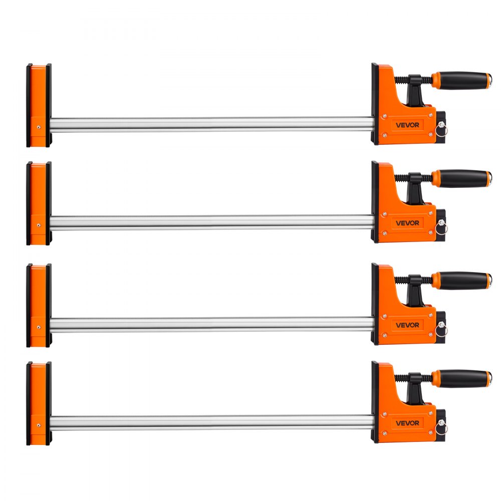 VEVOR Sargentos de Barra 4 Piezas 60,96 cm Abrazaderas de Barra para Madera, Capacidad de Fuerza de 680 kg, Función de Sujeción y Separación, Acero al Carbono, Juego de Herramientas para Carpintería