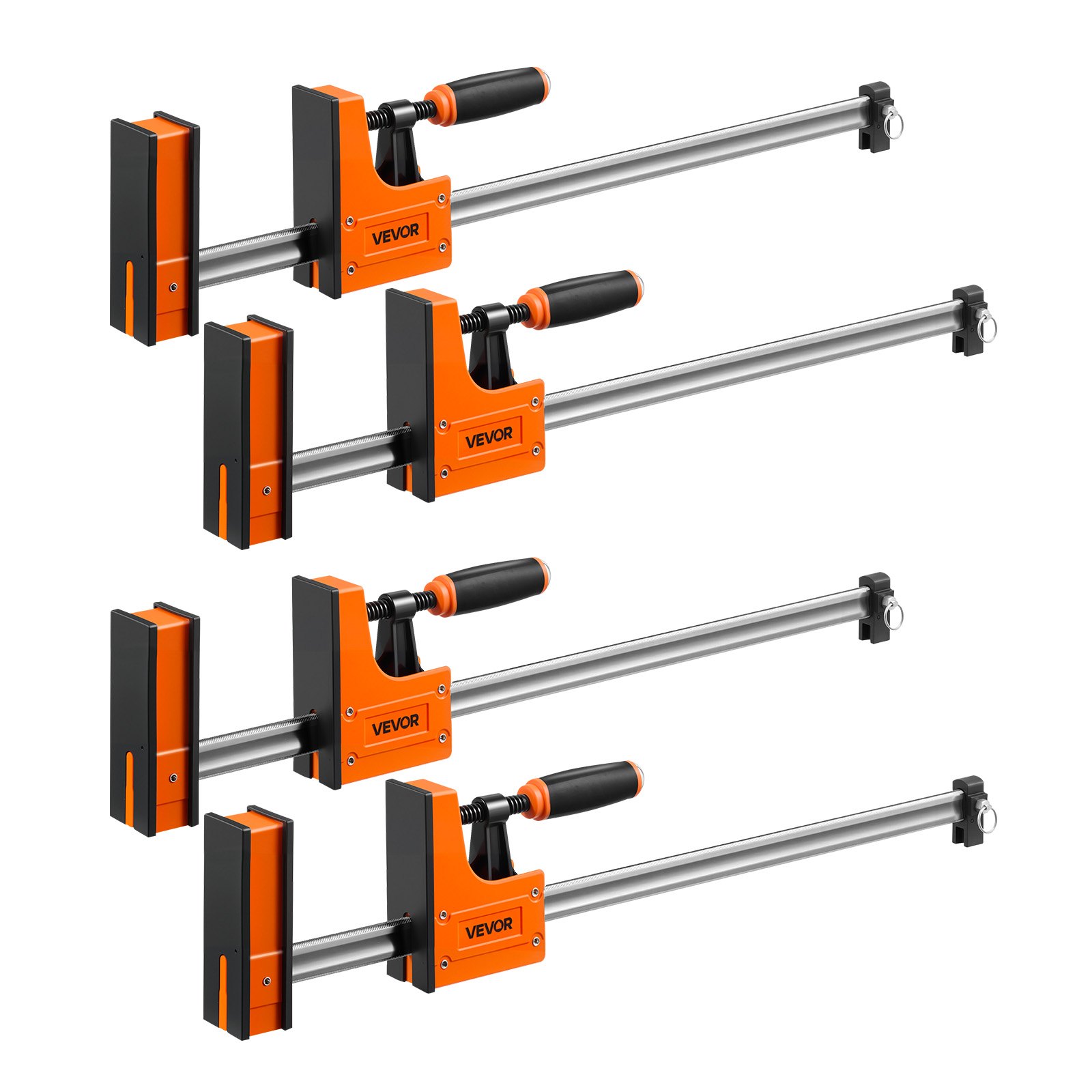 VEVOR Sargentos de Barra 4 Piezas 60,96 cm Abrazaderas de Barra para Madera, Capacidad de Fuerza de 680 kg, Función de Sujeción y Separación, Acero al Carbono, Juego de Herramientas para Carpintería
