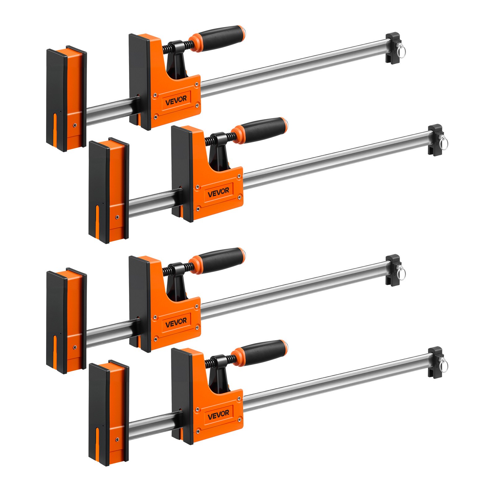 VEVOR Sargentos de Barra 4 Piezas 60,96 cm Abrazaderas de Barra para Madera, Capacidad de Fuerza de 680 kg, Función de Sujeción y Separación, Acero al Carbono, Juego de Herramientas para Carpintería