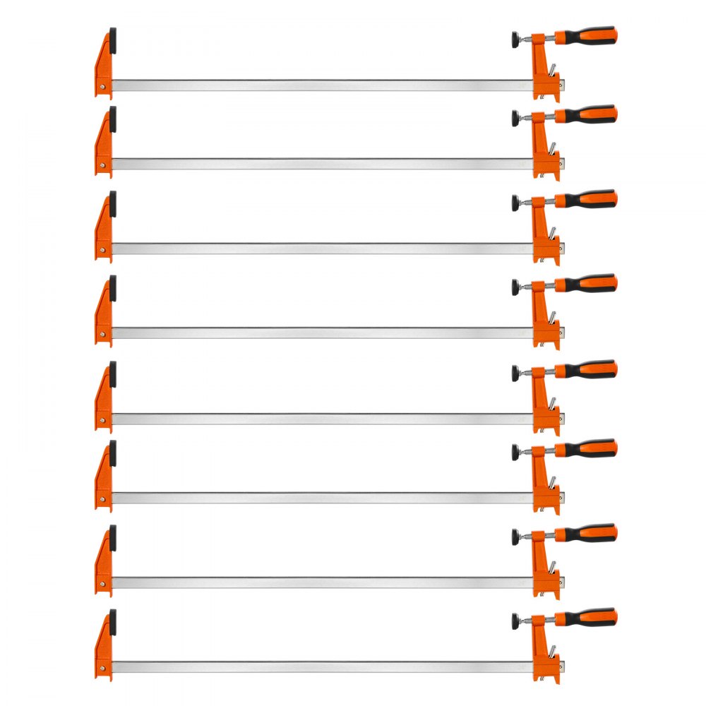 VEVOR Sargentos de Barra 8 Piezas 60,96 cm Abrazaderas Tipo F de Apriete, Capacidad de Fuerza de 272 kg, Bloqueo Automático, de Acero al Carbono, Almohadillas de Plástico, Herramientas de Carpinteros