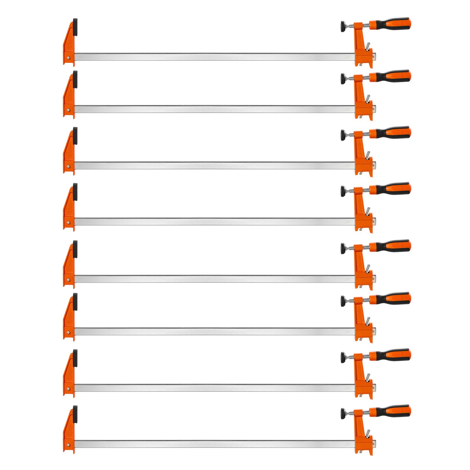 VEVOR Sargentos de Barra 8 Piezas 60,96 cm Abrazaderas Tipo F de Apriete, Capacidad de Fuerza de 272 kg, Bloqueo Automático, de Acero al Carbono, Almohadillas de Plástico, Herramientas de Carpinteros