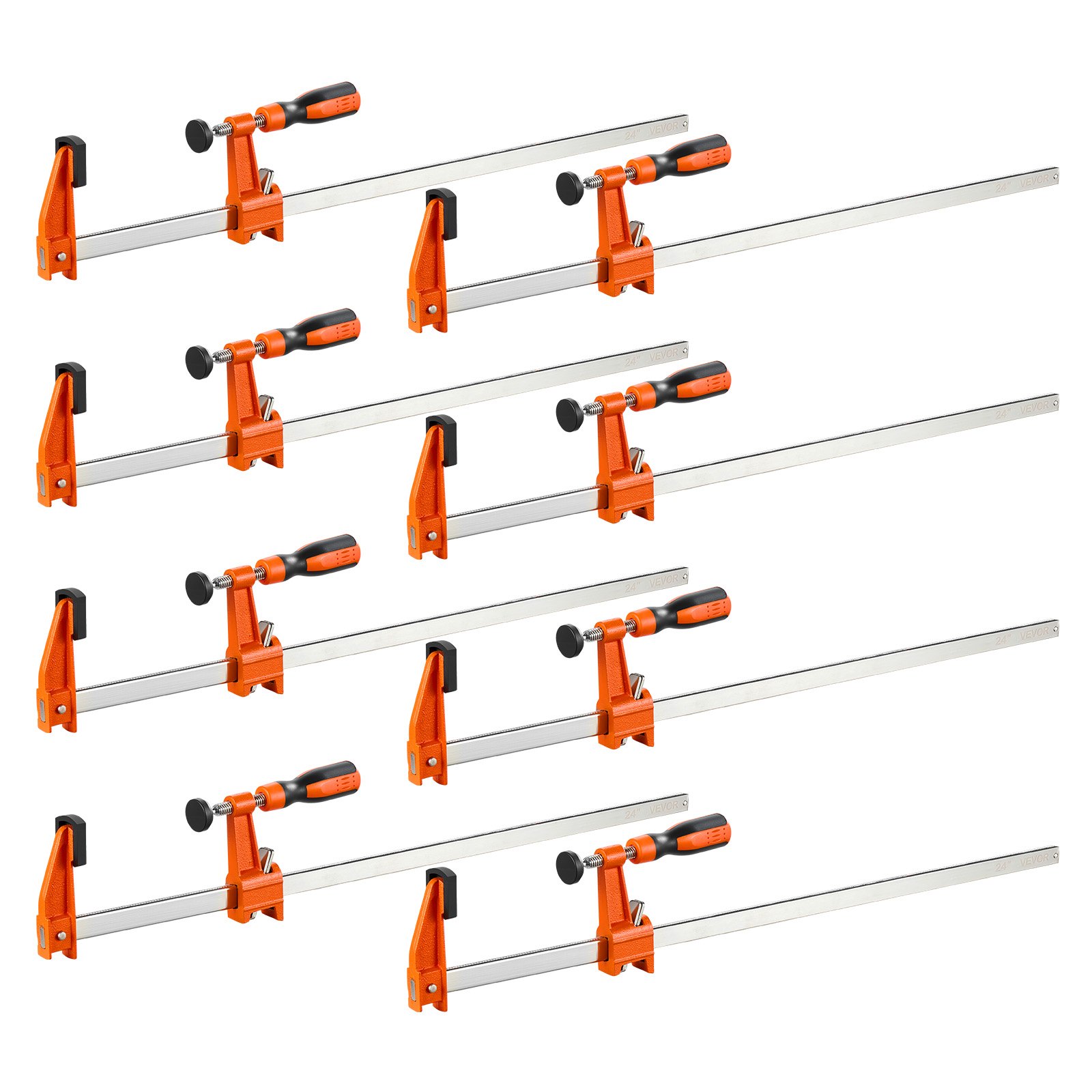 VEVOR Sargentos de Barra 8 Piezas 60,96 cm Abrazaderas Tipo F de Apriete, Capacidad de Fuerza de 272 kg, Bloqueo Automático, de Acero al Carbono, Almohadillas de Plástico, Herramientas de Carpinteros