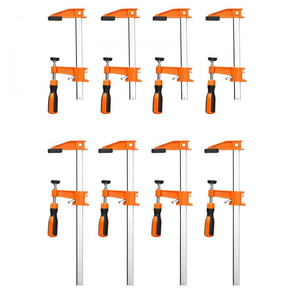 VEVOR Sargentos de Barra 8 Pcs 15,24 cm y 30,48 cm Abrazaderas de Barra, Fuerza de Sujeción de 272 kg, de Acero al Carbono Almohadillas de Plástico, Bloqueo Automático, Herramientas para Carpintería