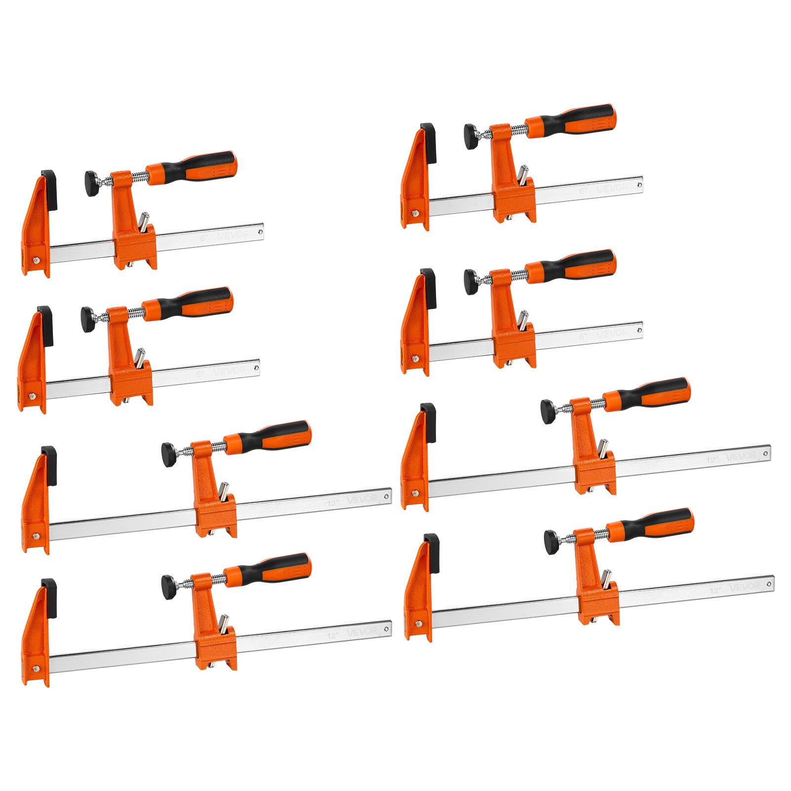 VEVOR Sargentos de Barra 8 Pcs 15,24 cm y 30,48 cm Abrazaderas de Barra, Fuerza de Sujeción de 272 kg, de Acero al Carbono Almohadillas de Plástico, Bloqueo Automático, Herramientas para Carpintería