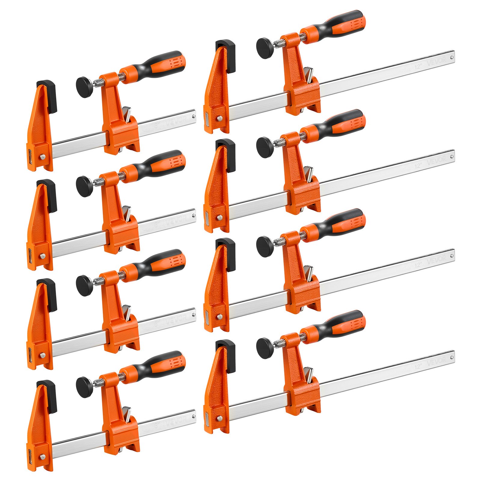 VEVOR Sargentos de Barra 8 Pcs 15,24 cm y 30,48 cm Abrazaderas de Barra, Fuerza de Sujeción de 272 kg, de Acero al Carbono Almohadillas de Plástico, Bloqueo Automático, Herramientas para Carpintería
