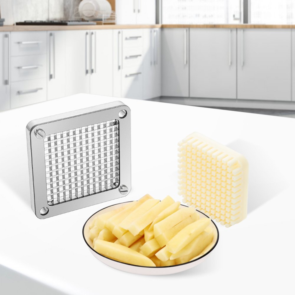 VEVOR Cuchilla picadora de repuesto 1/4" 3 piezas de cuchilla para freír francesa con 6 cuchillos adicionales piezas de acero inoxidable y bloque de empuje para cortar patatas, zanahorias, pepinos