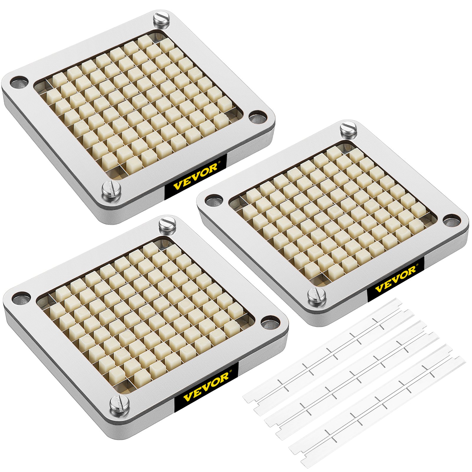 VEVOR Cuchilla picadora de repuesto 3/8" 3 piezas de cuchilla para freír francesa con 6 cuchillos adicionales piezas de acero inoxidable y bloque de empuje para cortar patatas, zanahorias, pepinos