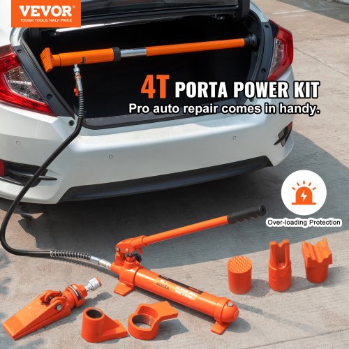 VEVOR Kit de Ariete Hidráulico Portátil 4 T Kit de Reparación de Energía para Carrocería 125 mm Juego de Cilindros Hidráulicos con 4 Vástagos 80 a 415 mm para Reparación de Coches Construcción