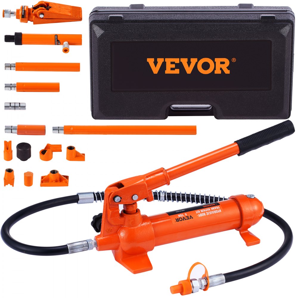 VEVOR Kit de Ariete Hidráulico Portátil 4 T Kit de Reparación de Energía para Carrocería 125 mm Juego de Cilindros Hidráulicos con 4 Vástagos 80 a 415 mm para Reparación de Coches Construcción