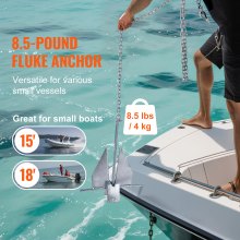 VEVOR Ancla Plana 4 kg Kit de Anclaje de Acero Galvanizado en Caliente con Cadena de 2,4 m Cuerda de 22,86 m y 2 Grilletes Ancla para Embarcaciones Pequeñas de Menos de 5,9m, Mares, Ríos, Costas