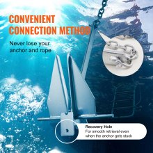 VEVOR Ancla Plana 4 kg Kit de Anclaje de Acero Galvanizado en Caliente con Cadena de 2,4 m Cuerda de 22,86 m y 2 Grilletes Ancla para Embarcaciones Pequeñas de Menos de 5,9m, Mares, Ríos, Costas
