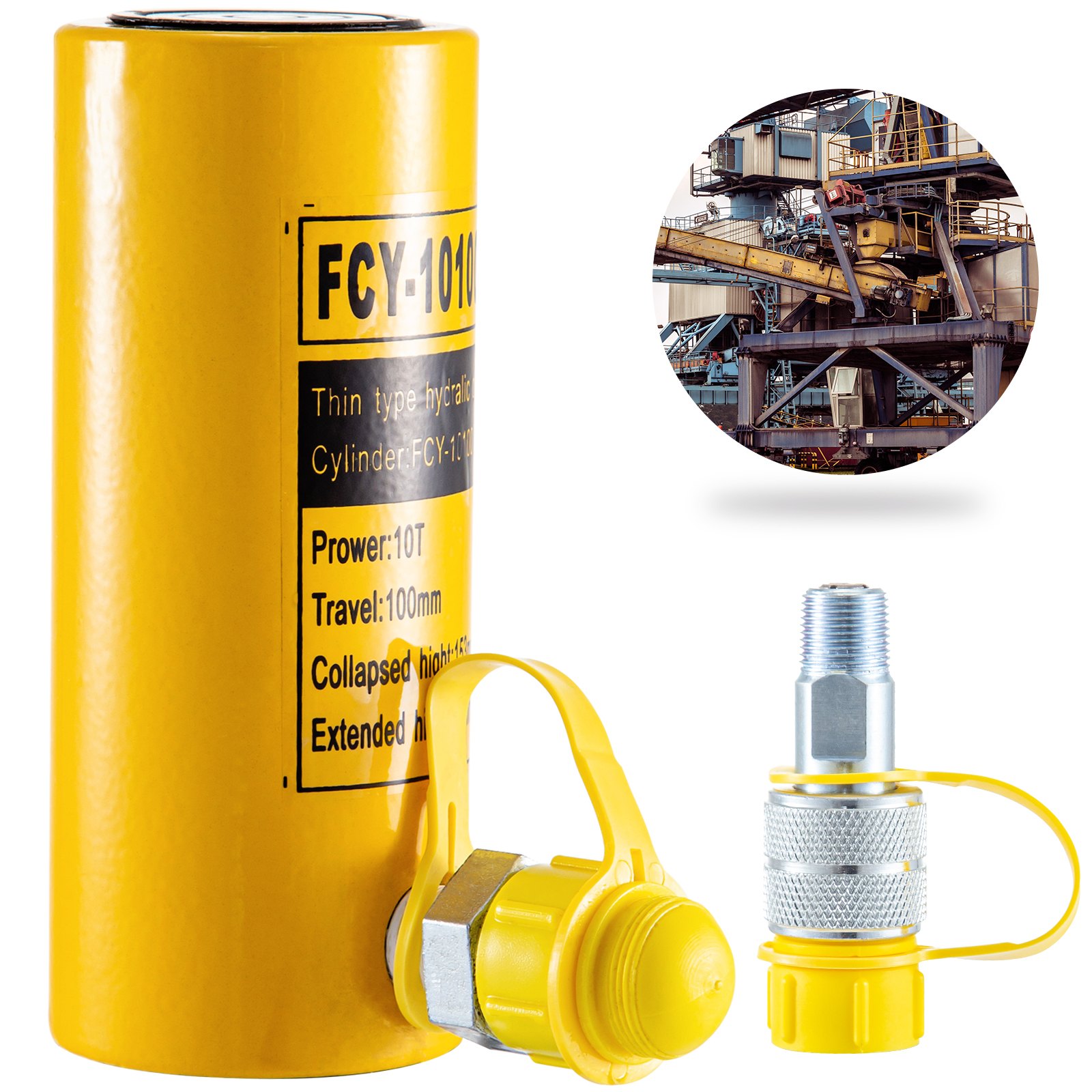 Gato De Cilindro Hidráulico Sólido Cilindro De Elevación De 10t 4” Amarillo