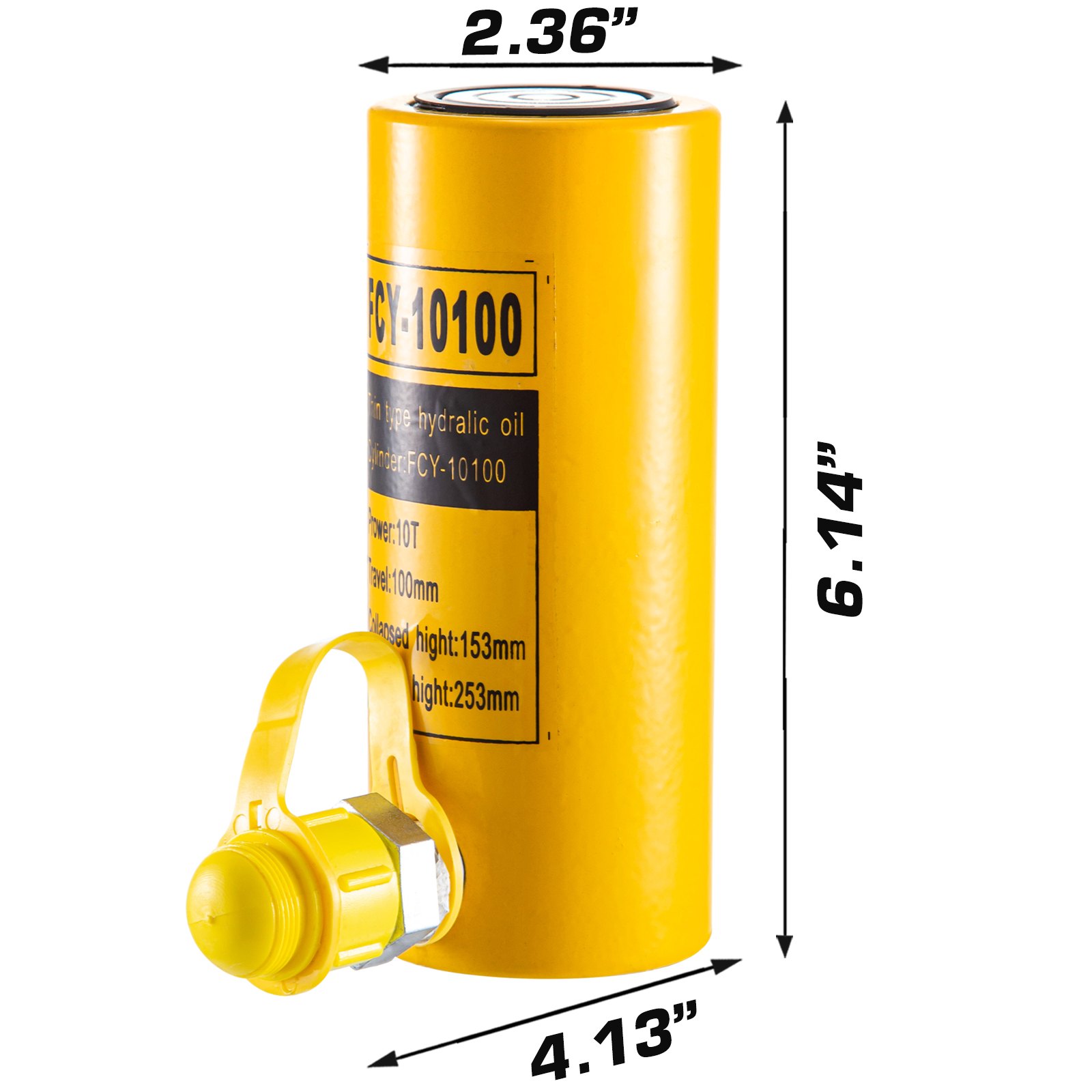 Gato De Cilindro Hidráulico Sólido Cilindro De Elevación De 10t 4” Amarillo