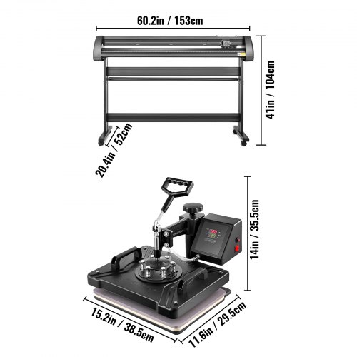 VEVOR Máquina de transferencia de prensa de calor 5 en 1 de 12x15 pulgadas con cortador de vinilo de 53”, equipo de máquina de trazado, sublimación de impresora de arte artesanal (53”/1350 mm)