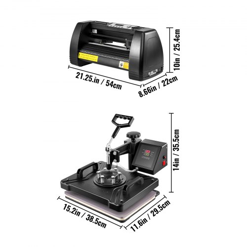 VEVOR Máquina de transferencia de prensa de calor 5 en 1 de 12 x 15 pulgadas con kit de máquina de plotter de corte de vinilo de 14 pulgadas, sublimación de impresora de arte artesanal (14”/ 375mm)