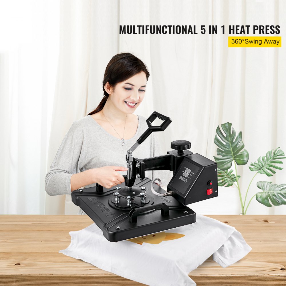 VEVOR 5 en 1 Prensa de Calor 38 x 30 cm, Máquina de Transferencia de Calor Multifuncional Máquina de Sublimación para Camisetas Tazas Platos Sombreros