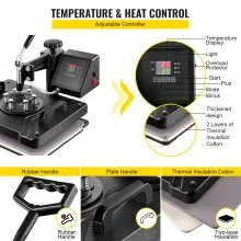 VEVOR 6 En 1 Prensa Digital Por Calor Multifunción 38x30cm Para La Transferencia Por Sublimación de Camisetas Tazas Gorras Prensa Térmica
